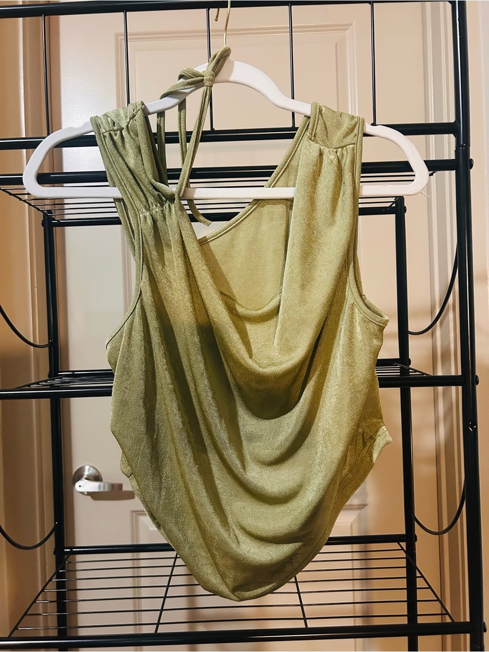 Fashion Nova Olive Green Draped Cowl Halter Camisole
